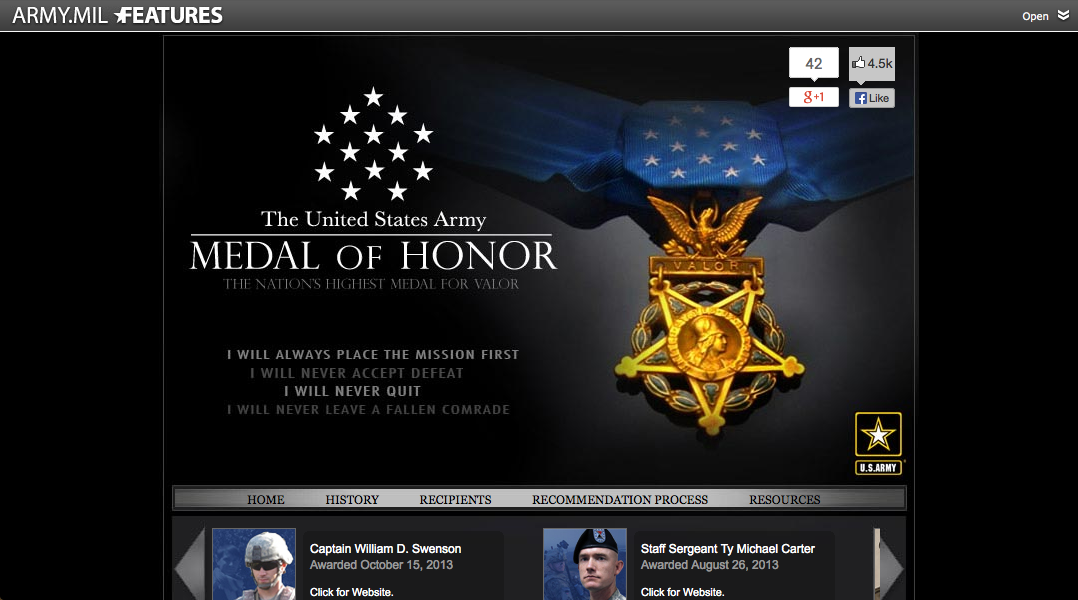 Army.mil Medal of Honor Screen Capture